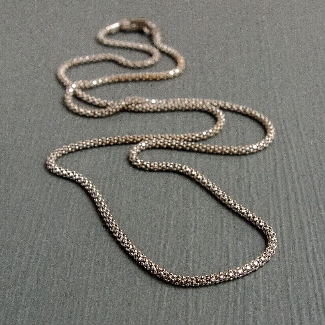 Solid 925 Oxidized Sterling Silver  1.8MM Italian Popcorn Coreana Chain