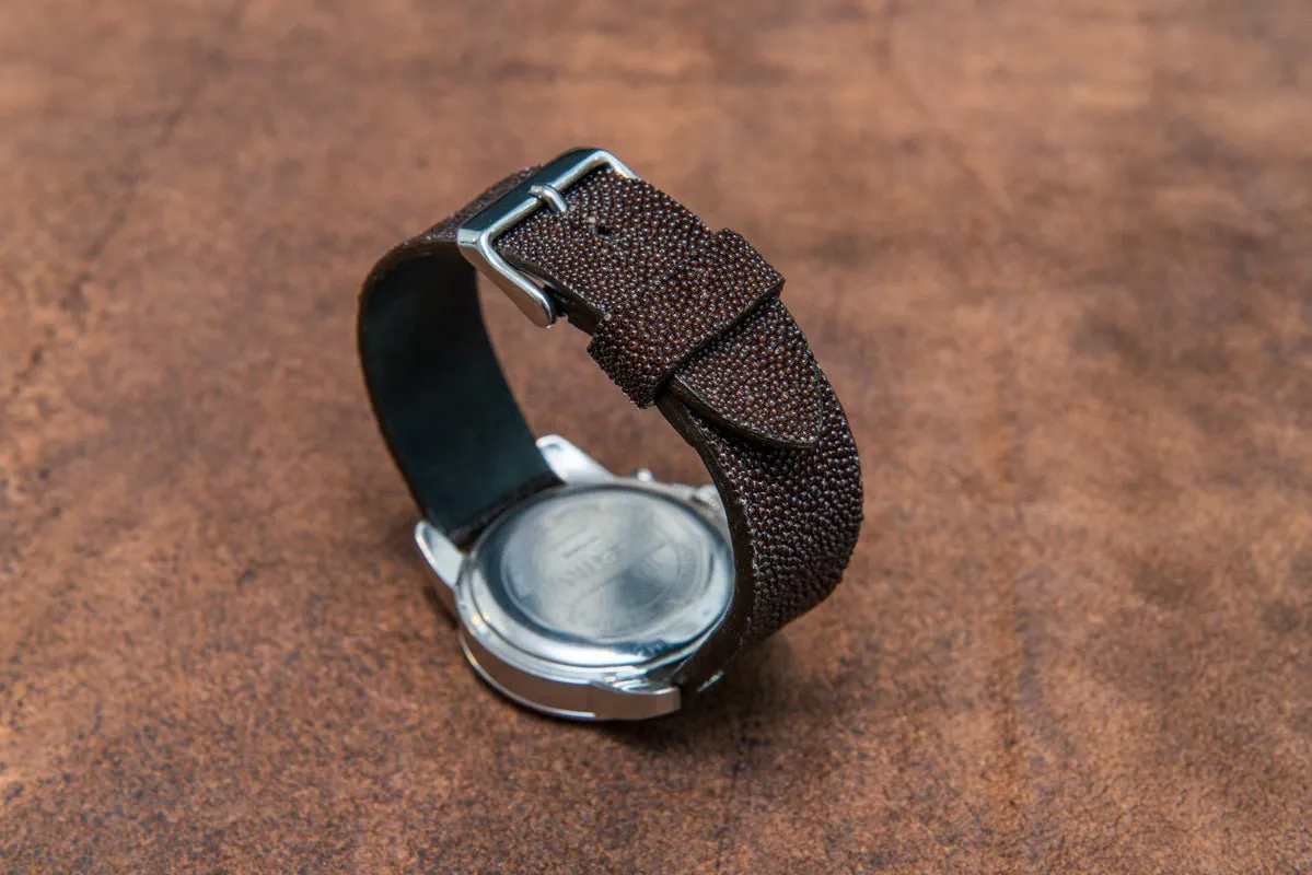 Stingray leather watch strap/ dark brown