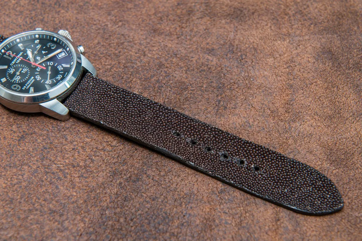 Stingray leather watch strap/ dark brown