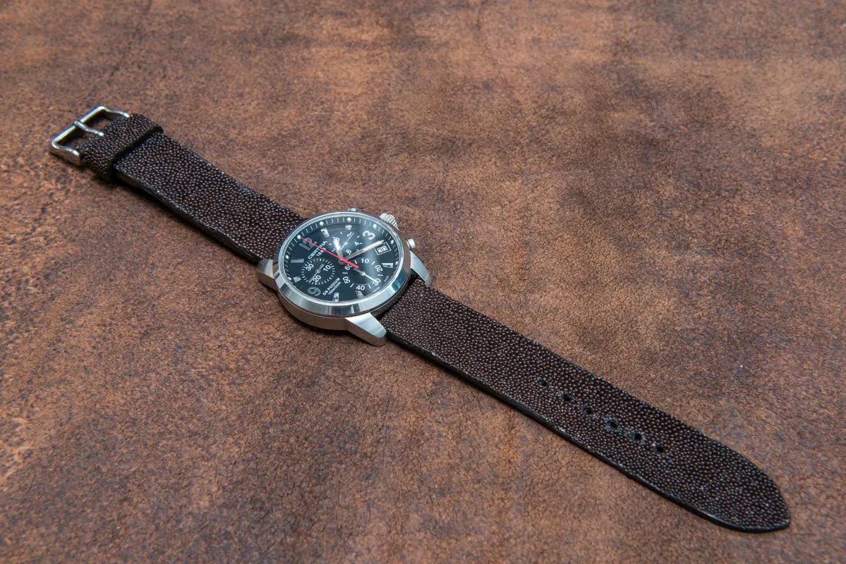 Stingray leather watch strap/ dark brown