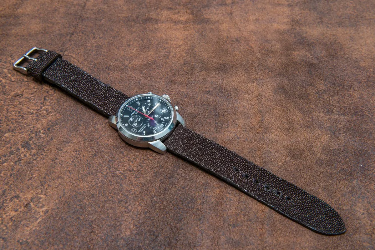 Stingray leather watch strap/ dark brown