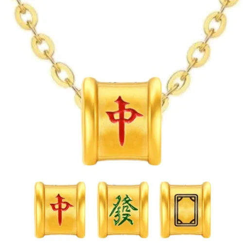 TAKA Jewellery 999 Pure Gold Mahjong Barrel Pendant with 9K Gold Chain