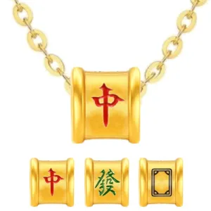 TAKA Jewellery 999 Pure Gold Mahjong Barrel Pendant with 9K Gold Chain