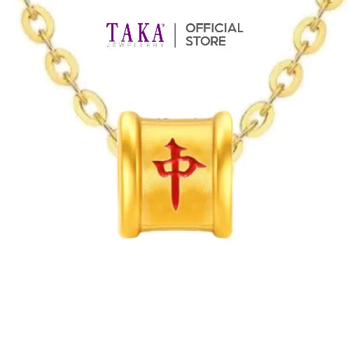 TAKA Jewellery 999 Pure Gold Mahjong Barrel Pendant with 9K Gold Chain