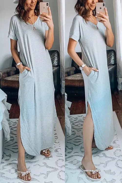 V Neck Side Slit Maxi Dress