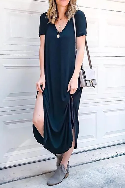 V Neck Side Slit Maxi Dress