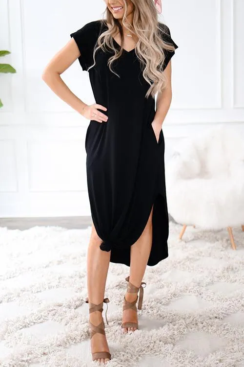 V Neck Side Slit Maxi Dress