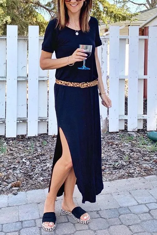 V Neck Side Slit Maxi Dress