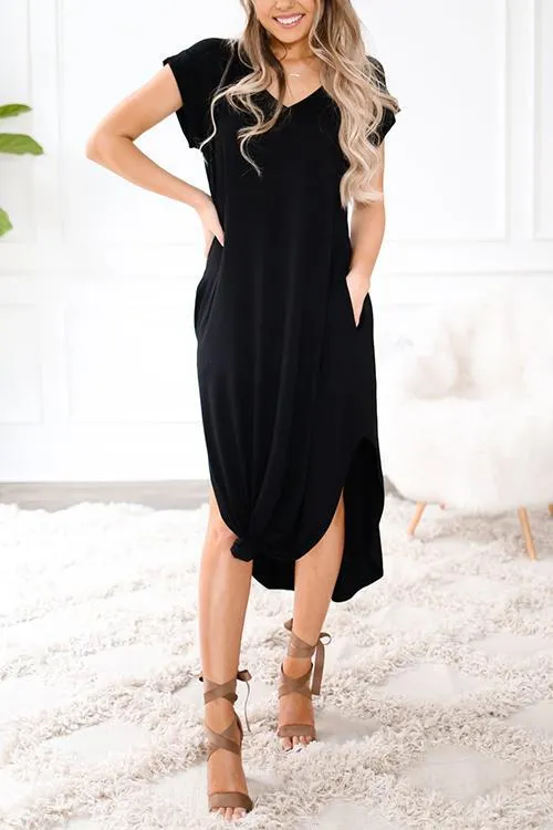 V Neck Side Slit Maxi Dress