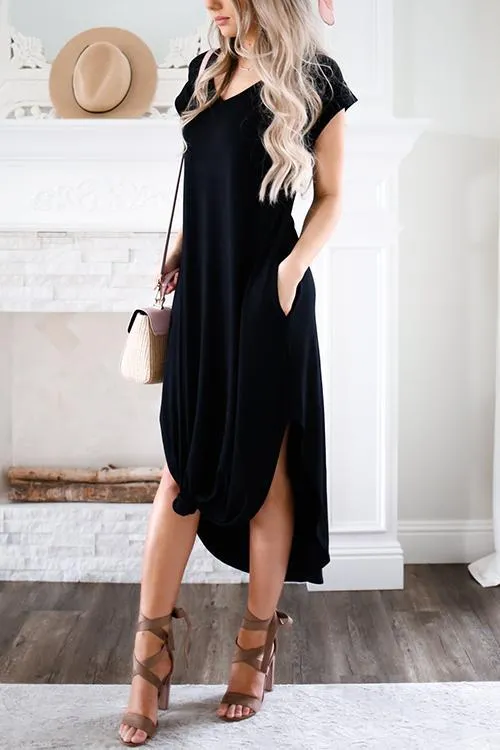 V Neck Side Slit Maxi Dress