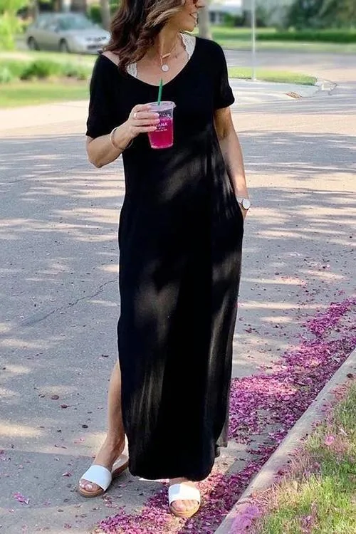 V Neck Side Slit Maxi Dress