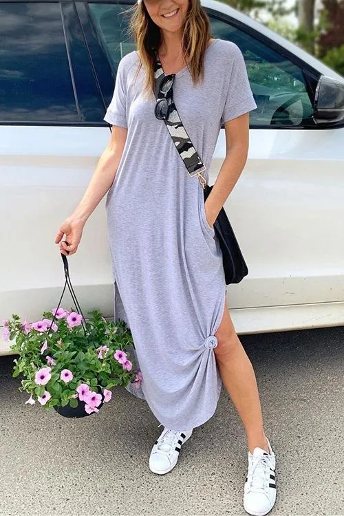 V Neck Side Slit Maxi Dress