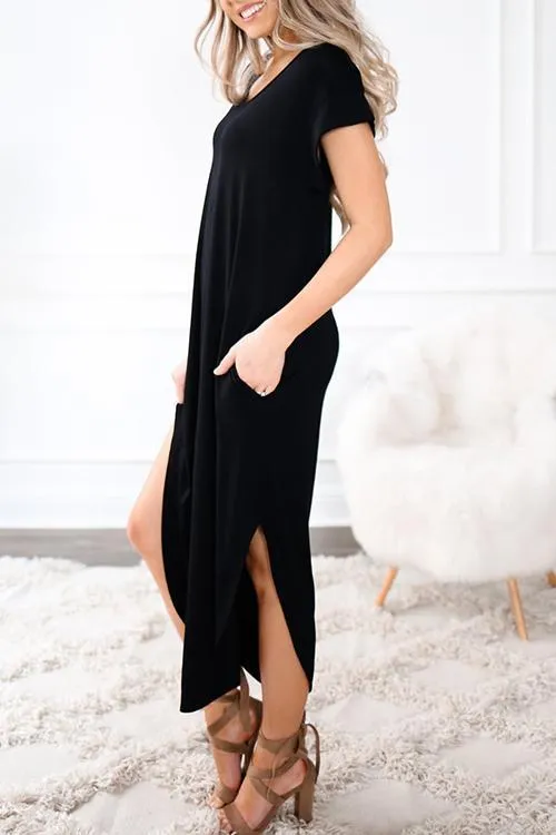 V Neck Side Slit Maxi Dress