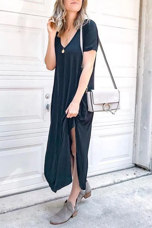 V Neck Side Slit Maxi Dress