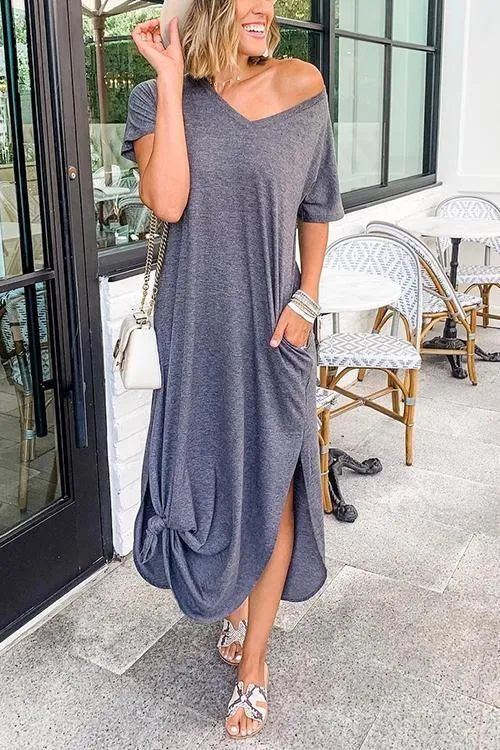 V Neck Side Slit Maxi Dress