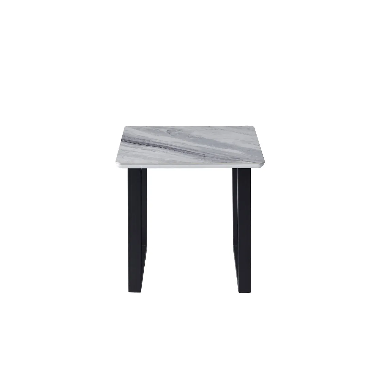 White Marble Look End Table with Black Metal Legs - Modern Design