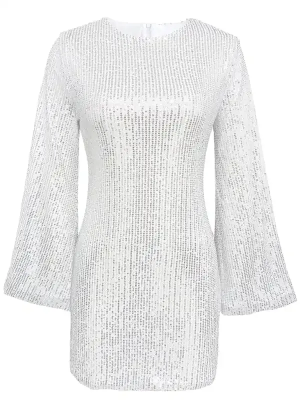 Women’s sequin bell sleeve fashionable casual shiny dress