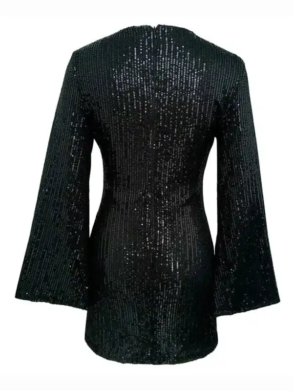 Women’s sequin bell sleeve fashionable casual shiny dress