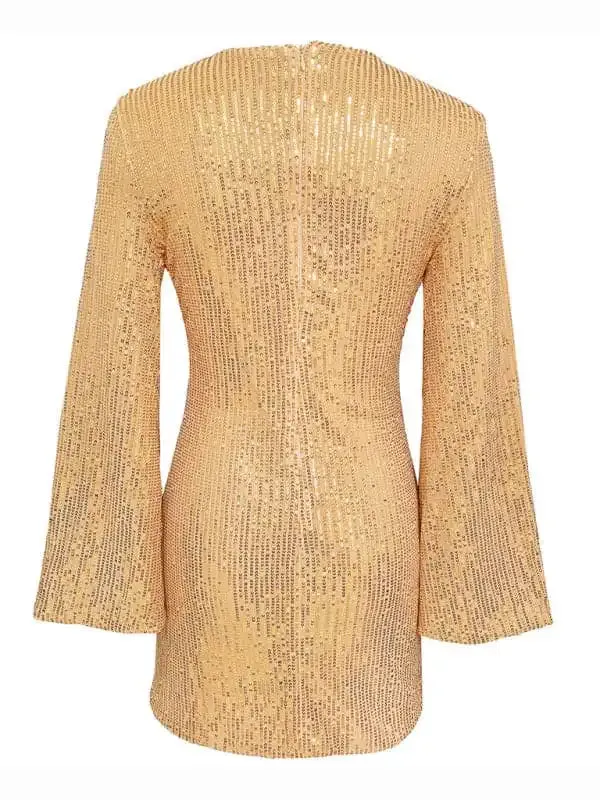 Women’s sequin bell sleeve fashionable casual shiny dress